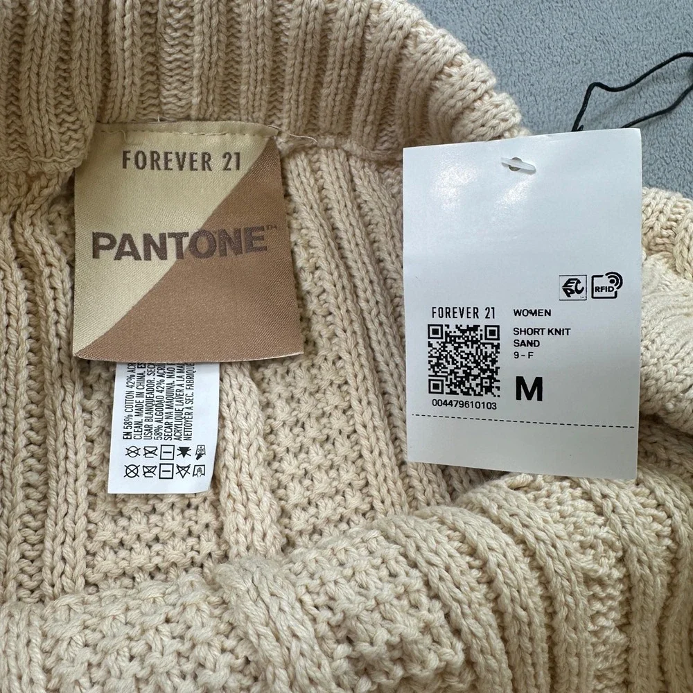 Forever 21 Pantone M Womens Cable Knit Shorts Sand Beige Drawstring Waist Casual
